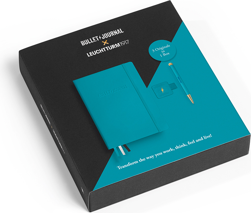 Bullet Journal Σημειωματάριο με στυλό και αυτοκόλλητη θήκη, τιρκουάζ, 3 τμχ