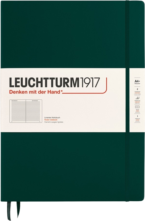 Caiet cu linii Leuchtturm 1917 A4+, copertă tare, 235 pagini, verde pădure, 100 g/m²
