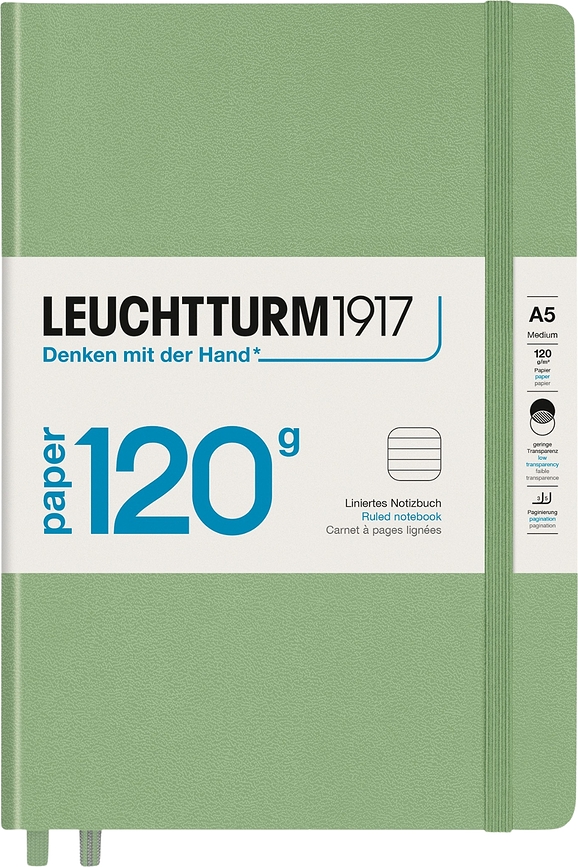 Edition 120 Notes v črto, trda vezava, A5, 203 strani, žajbljevo zelena, 120 g/m²