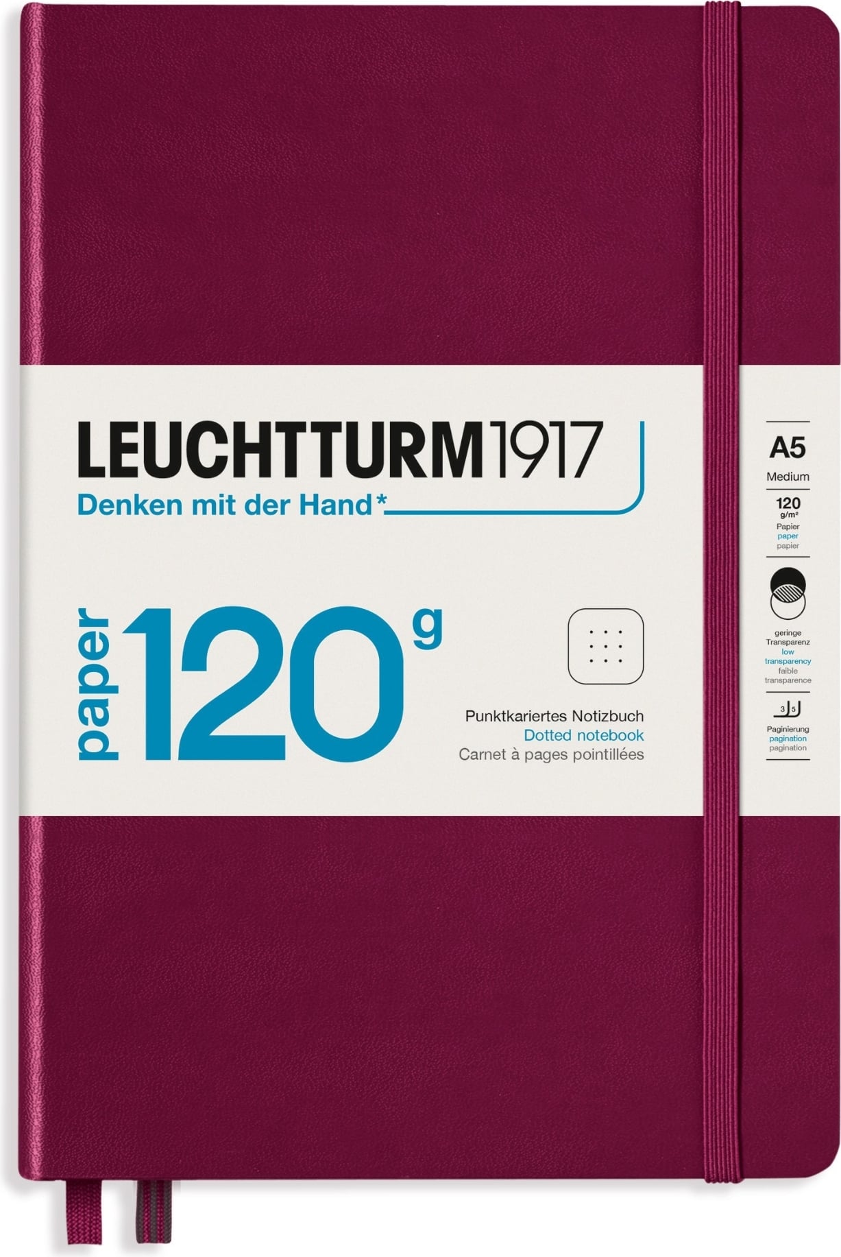 Edition 120 Notizbuch A5, gepunktet, Hardcover, 203 Seiten, bordeaux, 120 g/m²