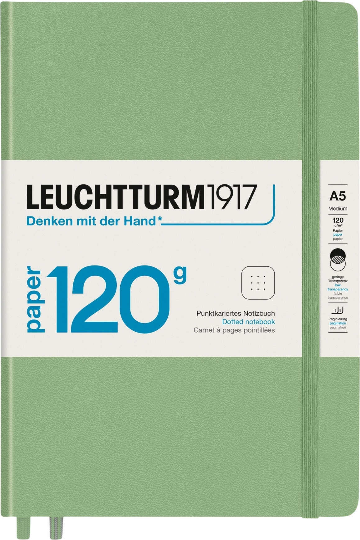 Edition 120 Notizbuch, gepunktet, Hardcover, 203 Seiten, Salbeigrün, 120 g/m², A5
