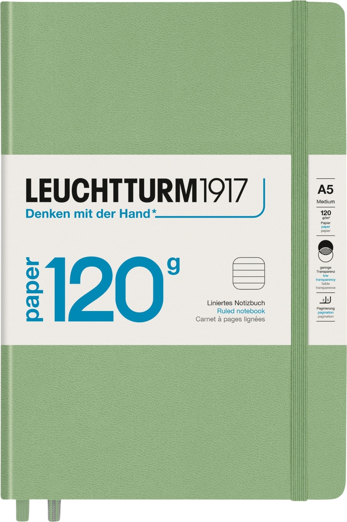 Edition 120 Notizbuch liniert, A5, 203 Seiten, salbeigrün, 120 g/m²