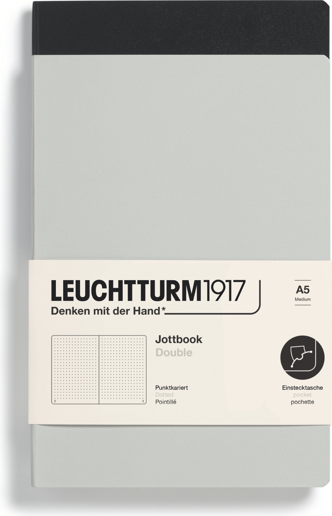 Jottbook A5 Notizbücher, gepunktet, Flexo-Einband, schwarz und grau, 80 g/m², 2 St.