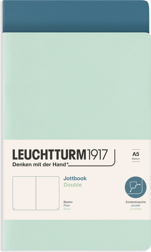 Jottbook A5 Notizbücher, glatt, Flexo-Einband, mint und graublau, 80 g/m², 2 St.