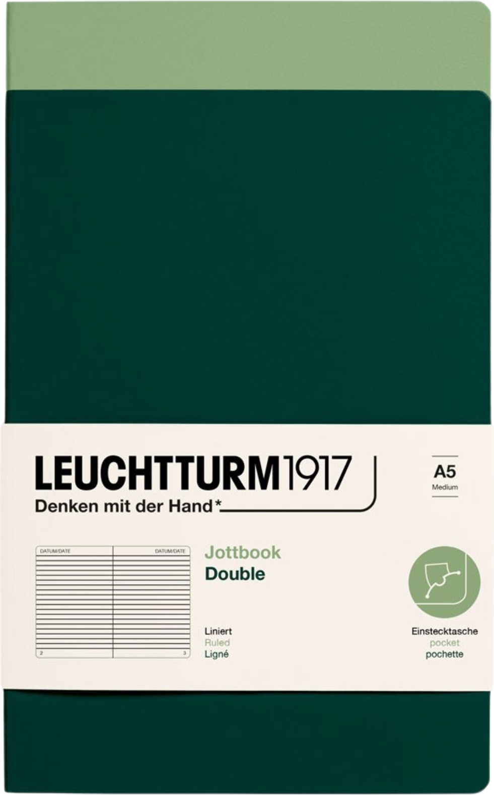 Jottbook A5 Notizbücher liniert, flexibler Einband, grün, 80 g/m², 2 St.
