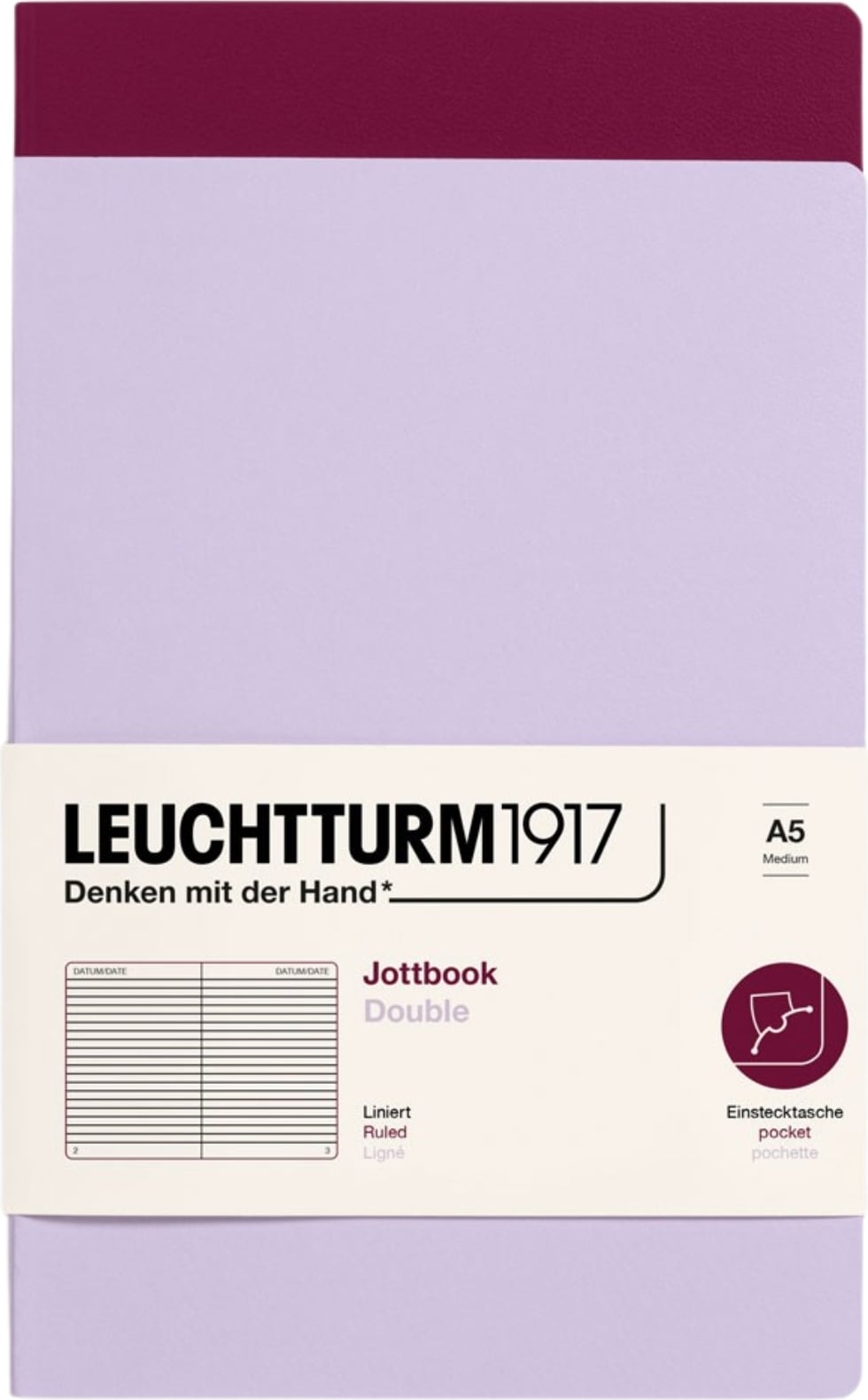 Jottbook A5 Notizbücher liniert, lila und bordeaux, 80 g/m², 2 St.
