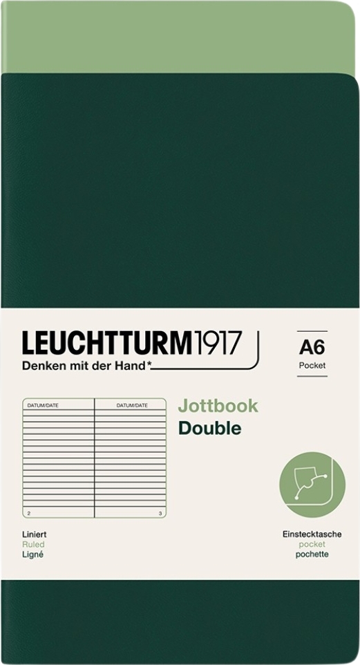 Jottbook A6 Notizbücher liniert, flexibler Einband, grün, 80 g/m², 2 St.