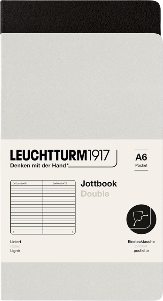 Jottbook A6 Notizbücher liniert, flexibler Einband, schwarz und grau, 80 g/m², 2 St.