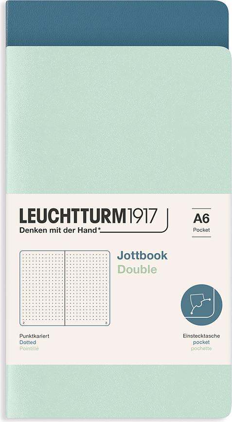 Jottbook A6 тетрадки на точки с гъвкава подвързия, мента и сиво-синьо, 80 g/m², 2 бр.