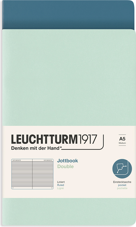 Jottbook Bilježnice na crte meki uvez A5 80 g/m² menta sivo-plava 2 kom.