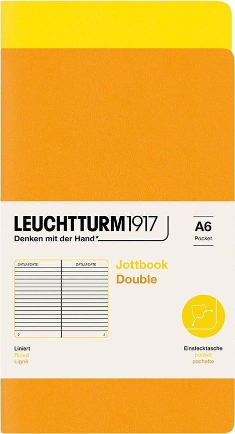Jottbook Carnets lignés à reliure souple, A6, 80 g/m², jaune et orange, Lot de 2