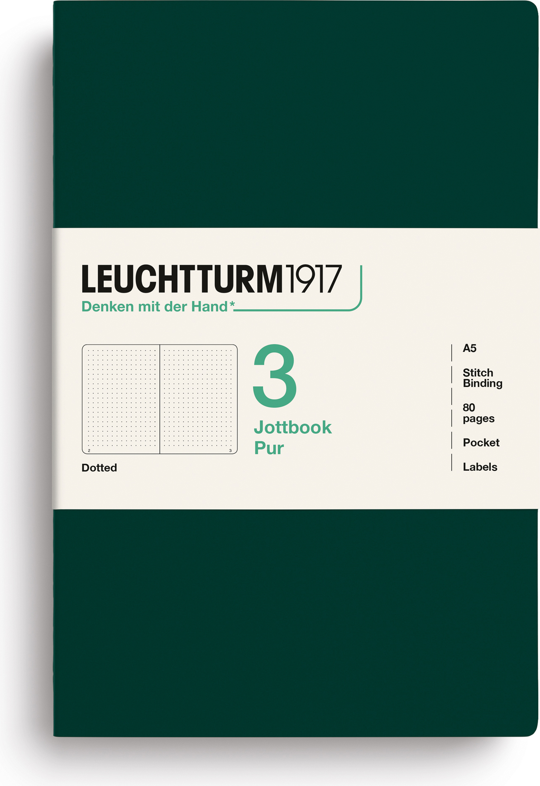 Jottbook Pur A5 Notizbücher, gepunktet, Flex-Einband, dunkelgrün, 80 g/m², 3 St.