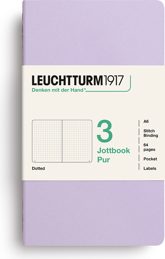 Jottbook Pur A6 Dotted Notebooks, flex-bound, lilac, 80 g/m², 3 pcs.