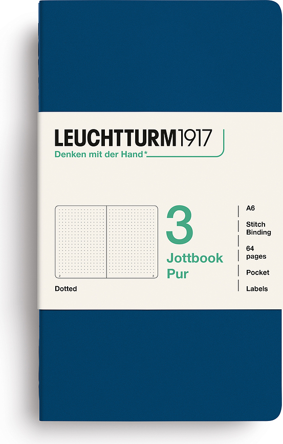 Jottbook Pur A6 indigó pontozott füzet flexibilis borítóval, 80 g/m², 3 db