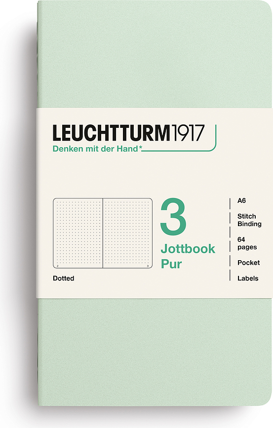 Jottbook Pur A6 notitieboekjes met stippen, flexibele kaft, mint, 80 g/m², 3 st.
