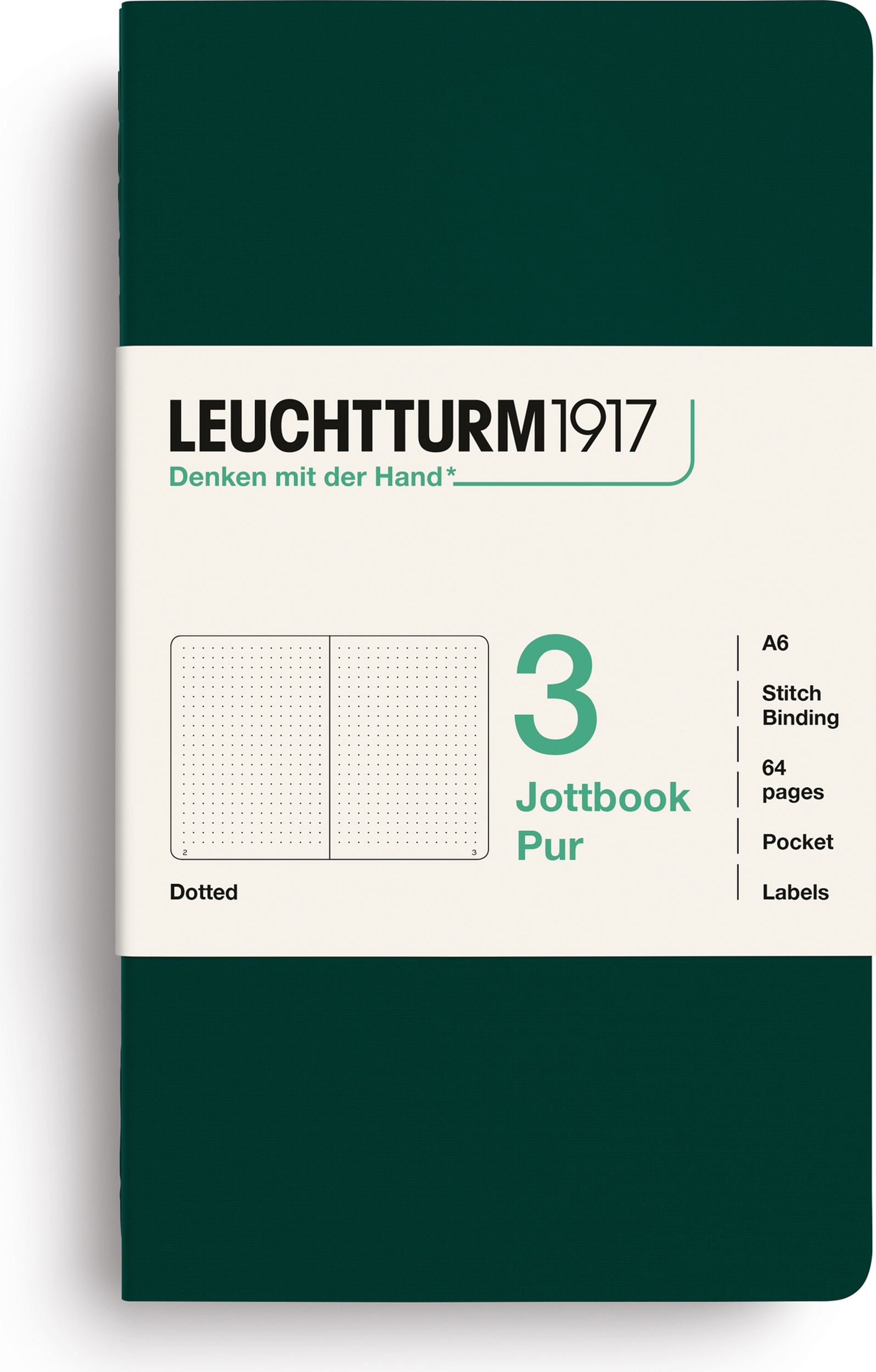 Jottbook Pur A6 Notizbücher, gepunktet, Flex-Einband, dunkelgrün, 80 g/m², 3 St.