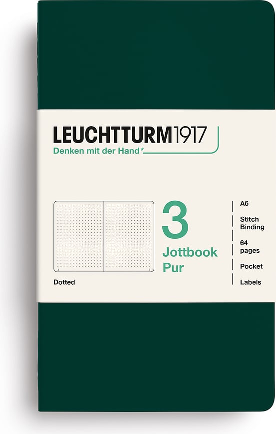 Jottbook Pur A6 Notizbücher, gepunktet, Flex-Einband, dunkelgrün, 80 g/m², 3 St.