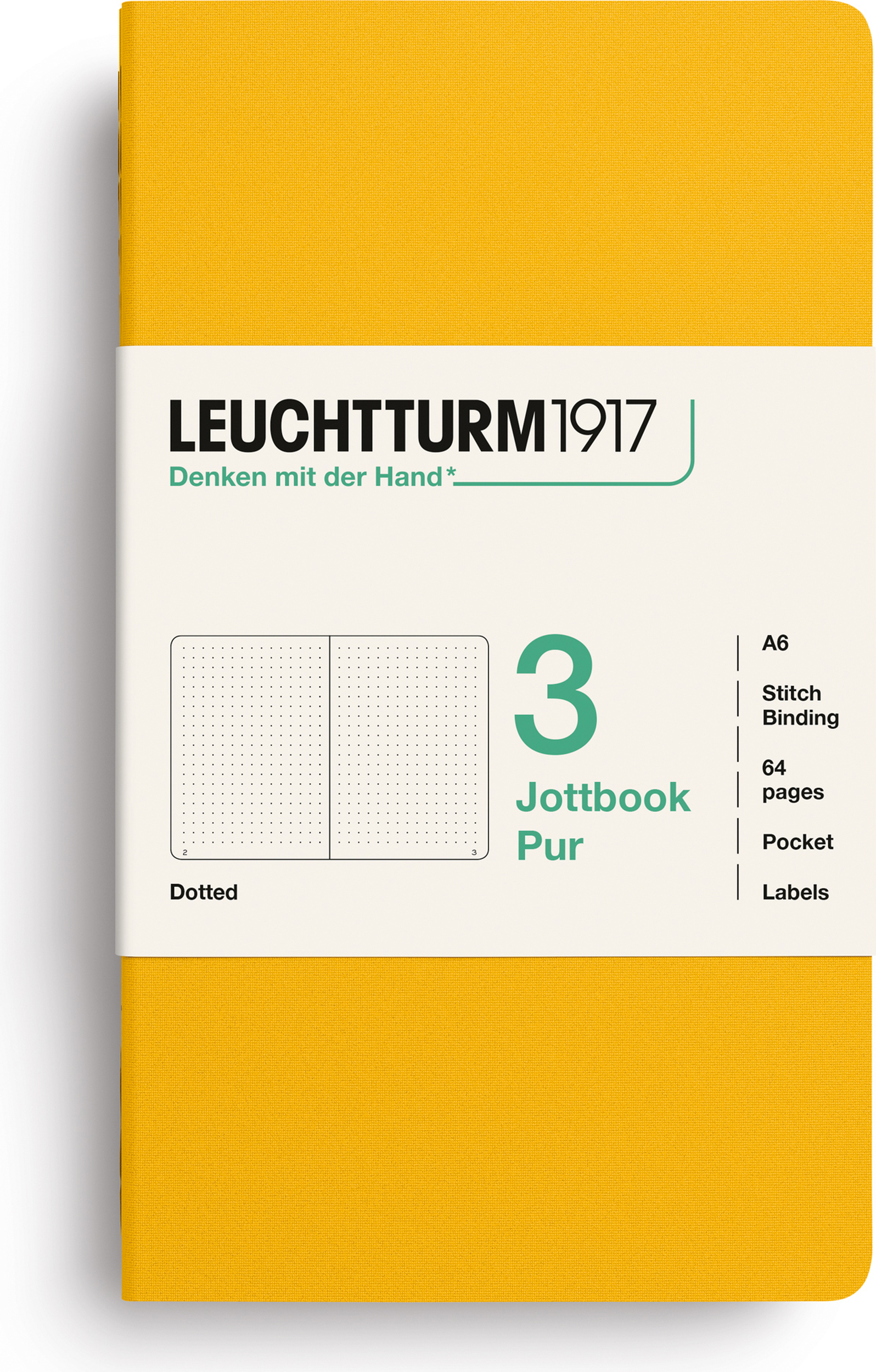 Jottbook Pur A6 Notizbücher, gepunktet, Flex-Einband, gelb, 80 g/m², 3 St.