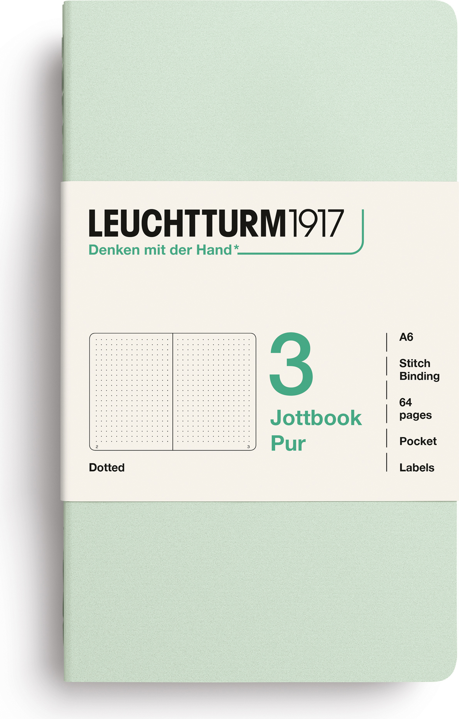 Jottbook Pur A6 Notizbücher, gepunktet, Flex-Einband, mint, 80 g/m², 3 St.