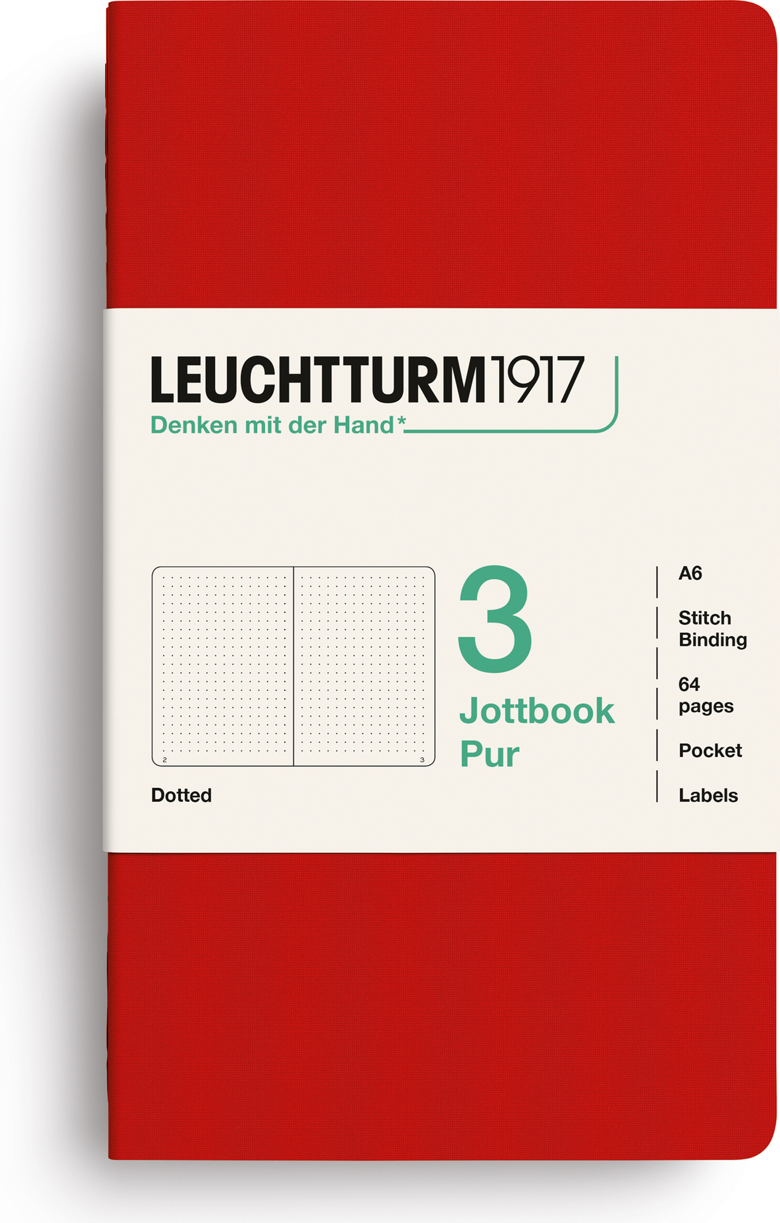 Jottbook Pur A6 Notizbücher, gepunktet, Flex-Einband, rot, 80 g/m², 3 St.