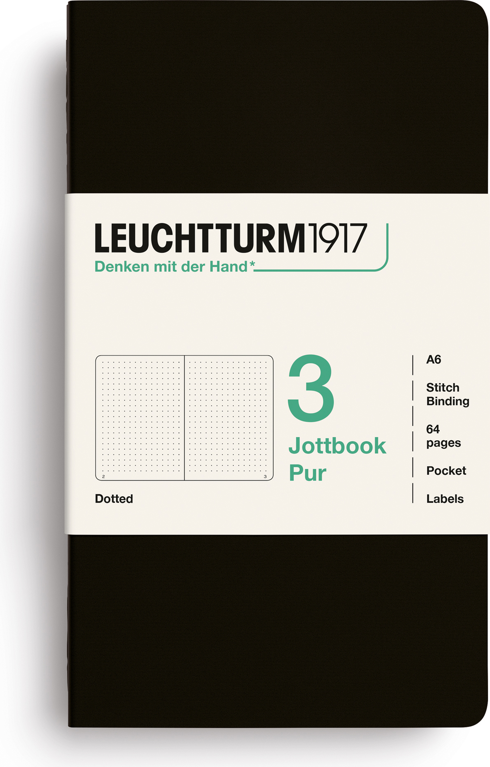 Jottbook Pur A6 Notizbücher, gepunktet, Flex-Einband, schwarz, 80 g/m², 3 St.
