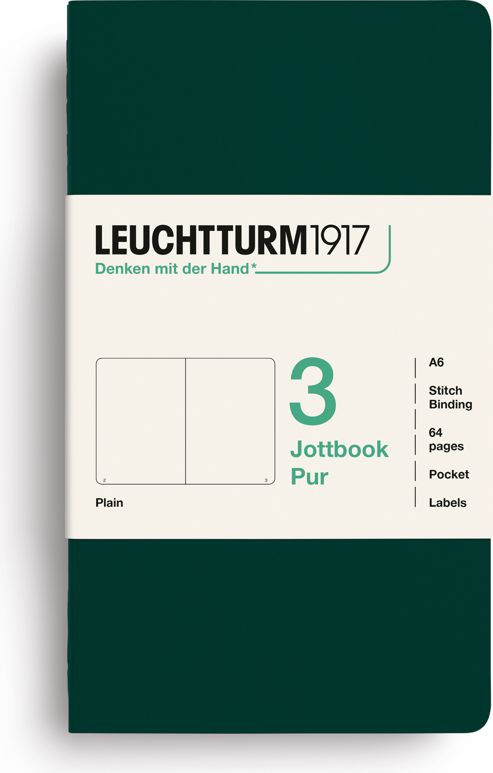 Jottbook Pur Notizbücher A6, liniert, Flex-Einband, dunkelgrün, 80 g/m², 3 St.