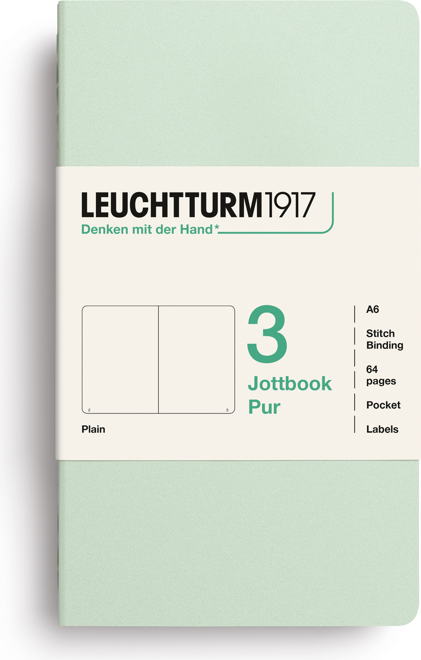 Jottbook Pur Notizbücher A6, liniert, Flex-Einband, mint, 80 g/m², 3 St.