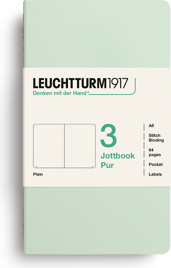 Jottbook Pur Notizbücher A6, liniert, Flex-Einband, mint, 80 g/m², 3 St.
