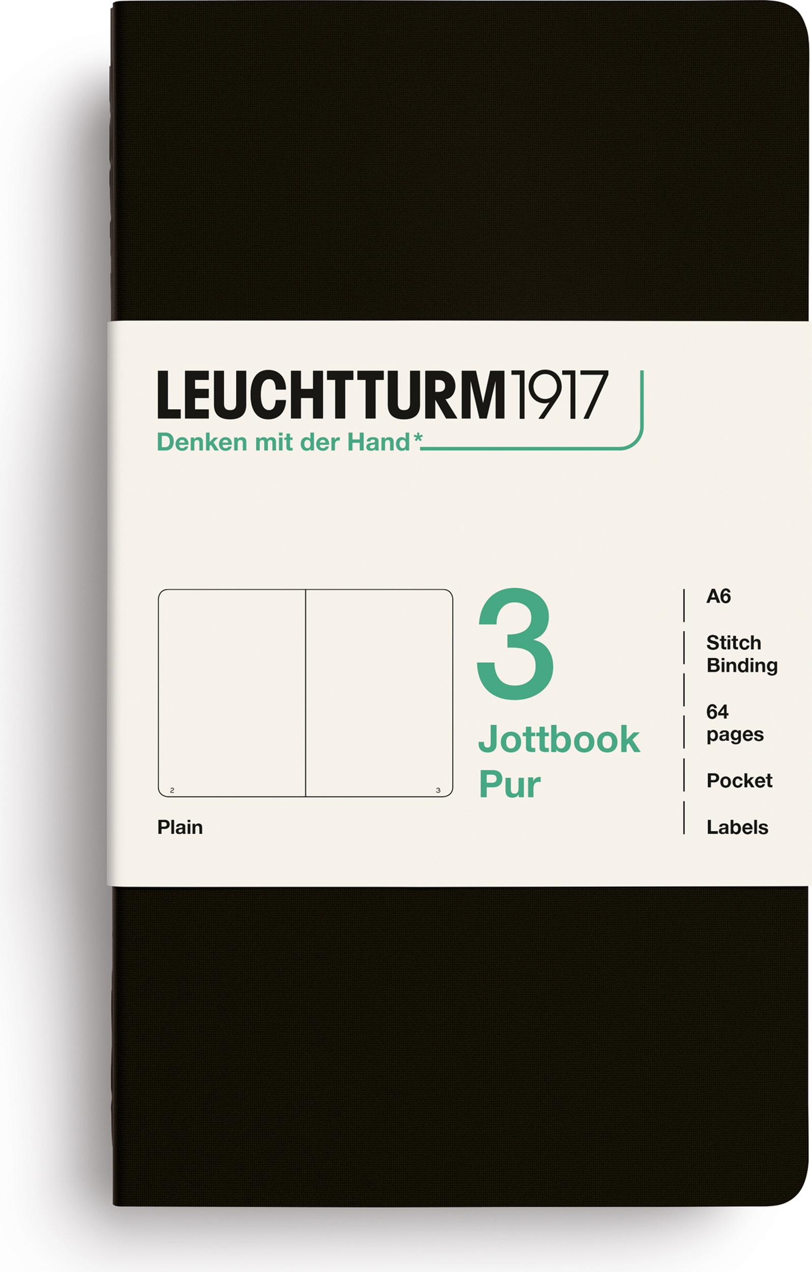 Jottbook Pur Notizbücher A6, liniert, Flex-Einband, schwarz, 80 g/m², 3 St.