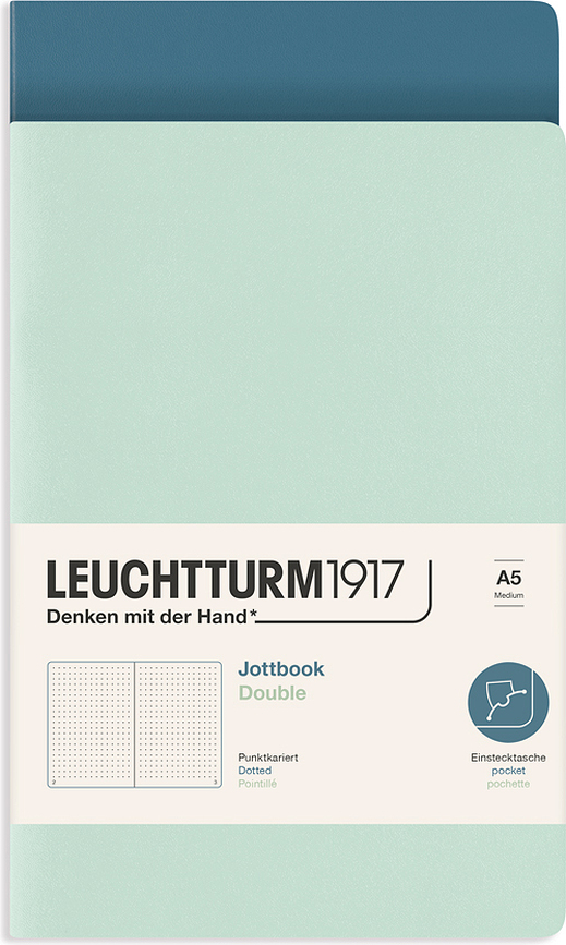 Jottbook Zvezek s pikami v mehki vezavi A5, mint in sivo-moder, 80 g/m², 2 kosa