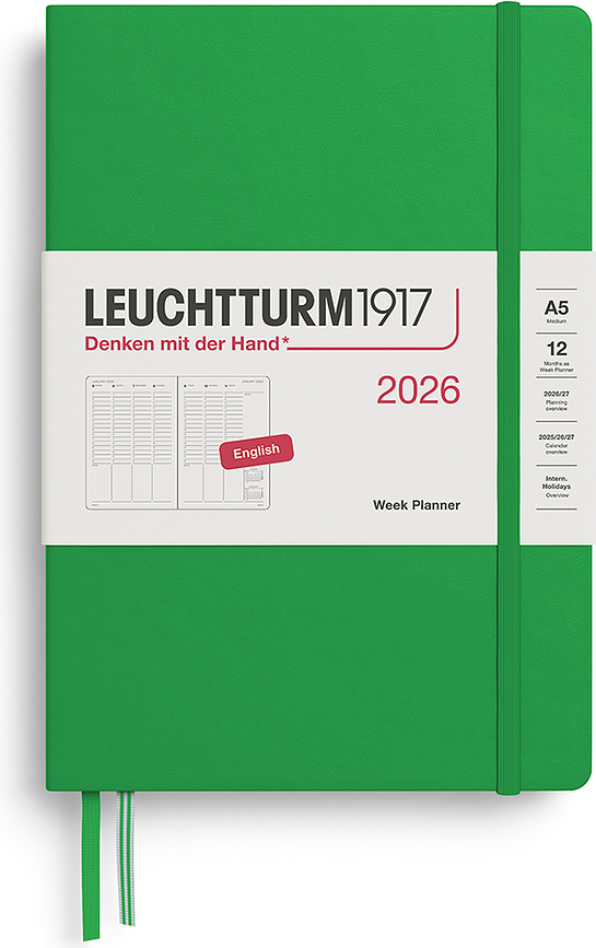 Leuchtturm 1917 2026 EN A5 седмичен планер колонен, твърда подвързия