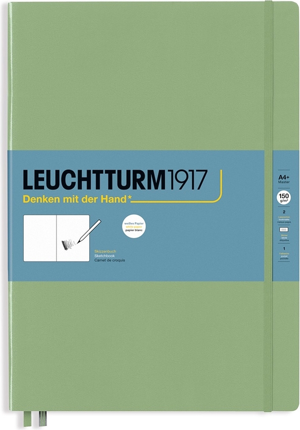 Leuchtturm 1917 A4+ keménykötésű vázlatfüzet, 112 oldal, zsályazöld, 150 g/m²