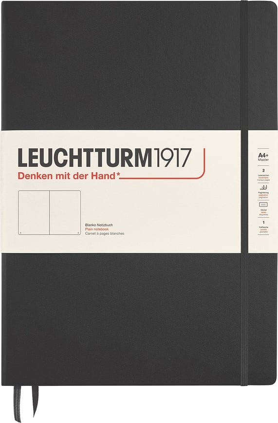Leuchtturm 1917 A4+ sileda paberiga kõvakaaneline märkmik, 235 lehte, must, 100 g/m²
