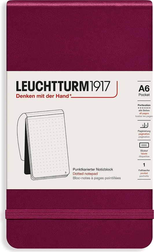 Leuchtturm 1917 A6 pöttyös notesz keménykötésben, 184 oldal, bordó, 80 g/m²