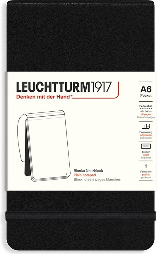 Leuchtturm 1917 A6 sima notesz keménykötésben, 184 oldal, fekete, 80 g/m²
