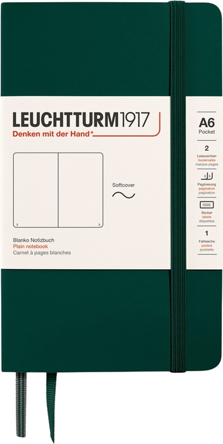 Leuchtturm 1917 A6 sima notesz, puha borítóval, 123 oldal, erdei zöld, 80 g/m²