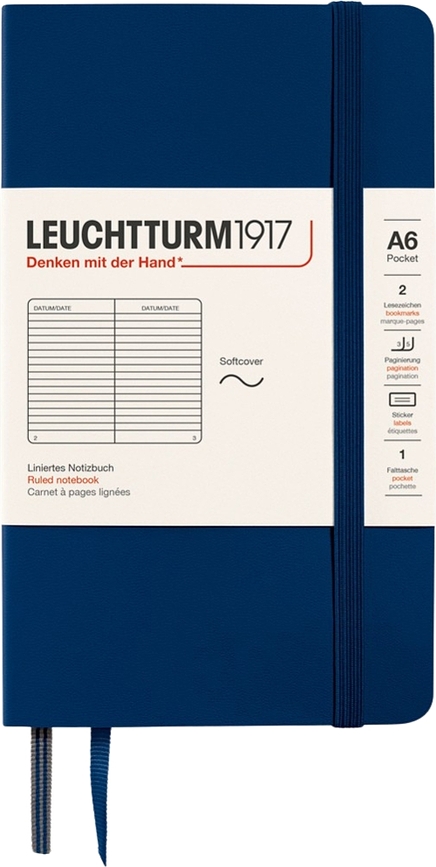 Leuchtturm 1917 A6 vonalas füzet, puhafedeles, 123 oldal, sötétkék, 80 g/m²