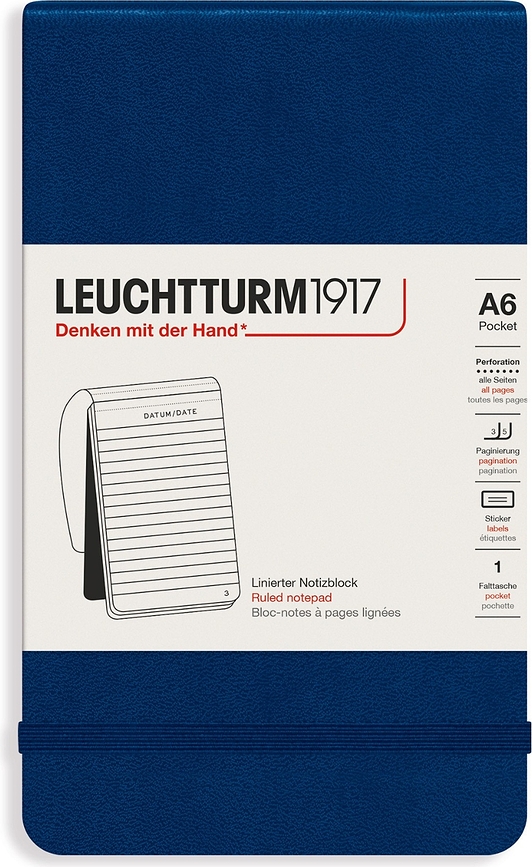 Leuchtturm 1917 A6 vonalas keménykötésű jegyzetfüzet, 184 oldal, sötétkék, 80 g/m²