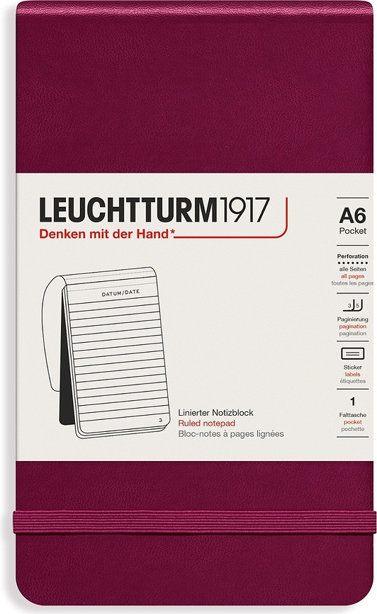 Leuchtturm 1917 A6 vonalas keménykötésű notesz, 184 oldal, bordó, 80 g/m²