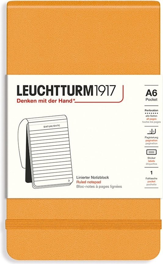 Leuchtturm 1917 A6 vonalas keménykötésű notesz, 184 oldal, narancssárga, 80 g/m²