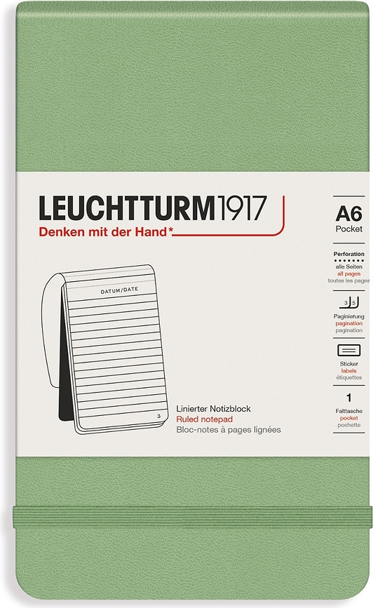 Leuchtturm 1917 A6 vonalas keménykötésű notesz, 184 oldal, zsályazöld, 80 g/m²
