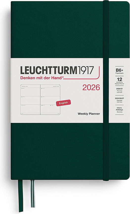 Leuchtturm 1917 Agenda Hebdomadaire 2026, à couverture rigide, format B6+, Anglais, vert forêt