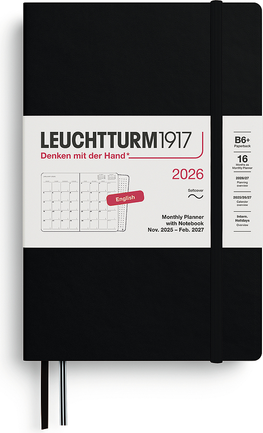 Leuchtturm 1917 Agenda mensuel avec carnet de notes, couverture souple, 16 mois, 2025/2027, format B6+, EN