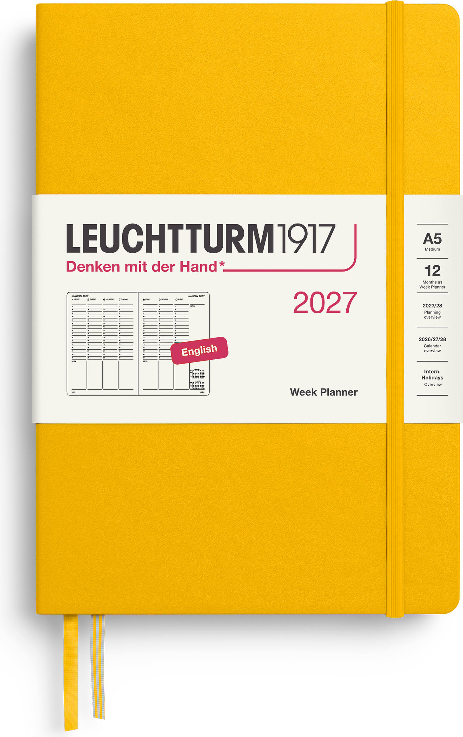 Leuchtturm 1917 Akademischer Wochenplaner Hardcover 2027 EN A5, gelb