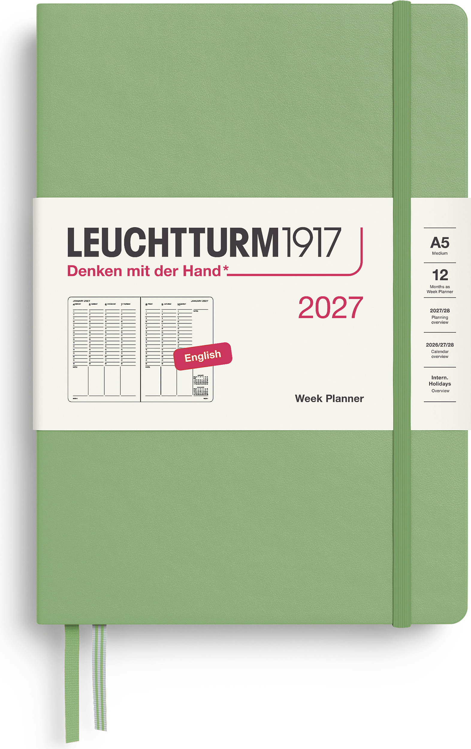 Leuchtturm 1917 Akademischer Wochenplaner Hardcover 2027 EN A5, hellgrün