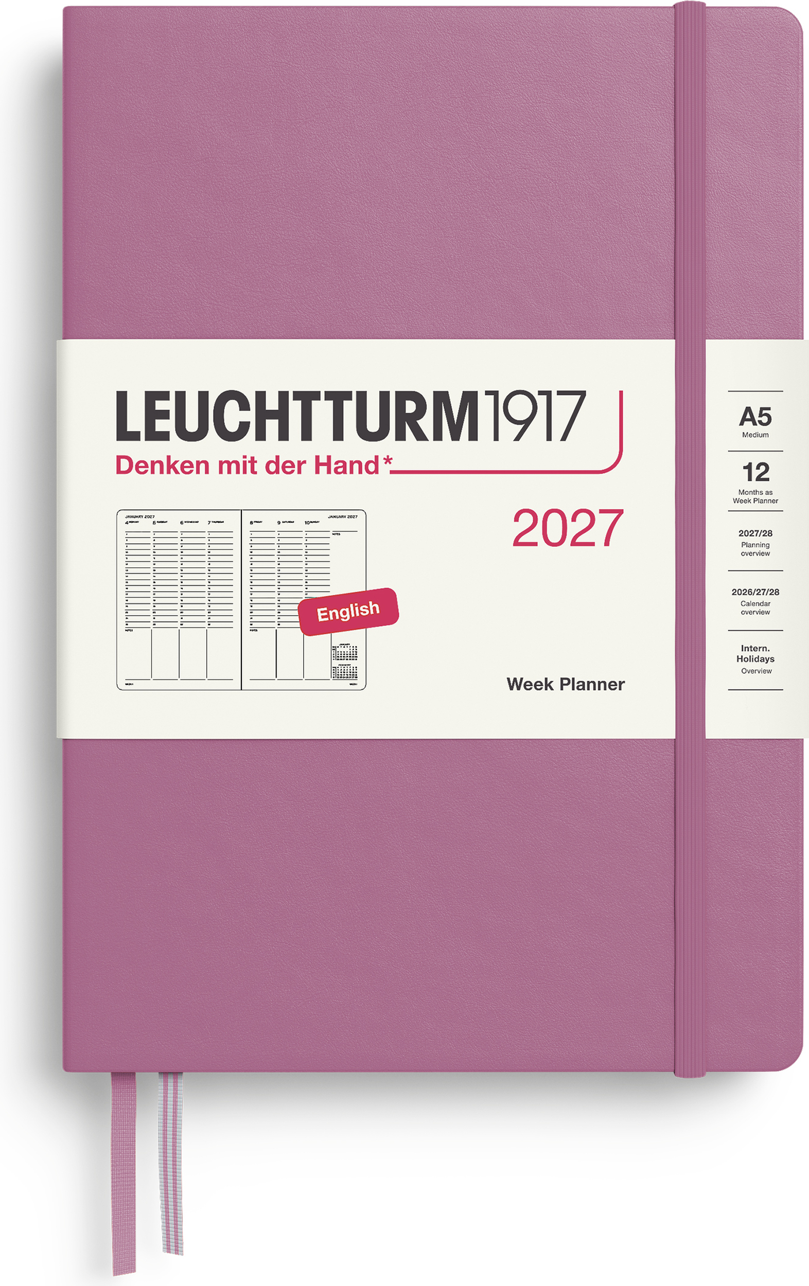 Leuchtturm 1917 Akademischer Wochenplaner Hardcover 2027 EN A5, rosa