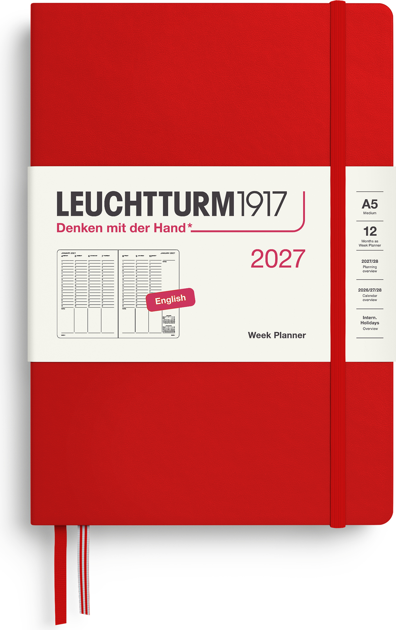 Leuchtturm 1917 Akademischer Wochenplaner Hardcover 2027 EN A5, rot