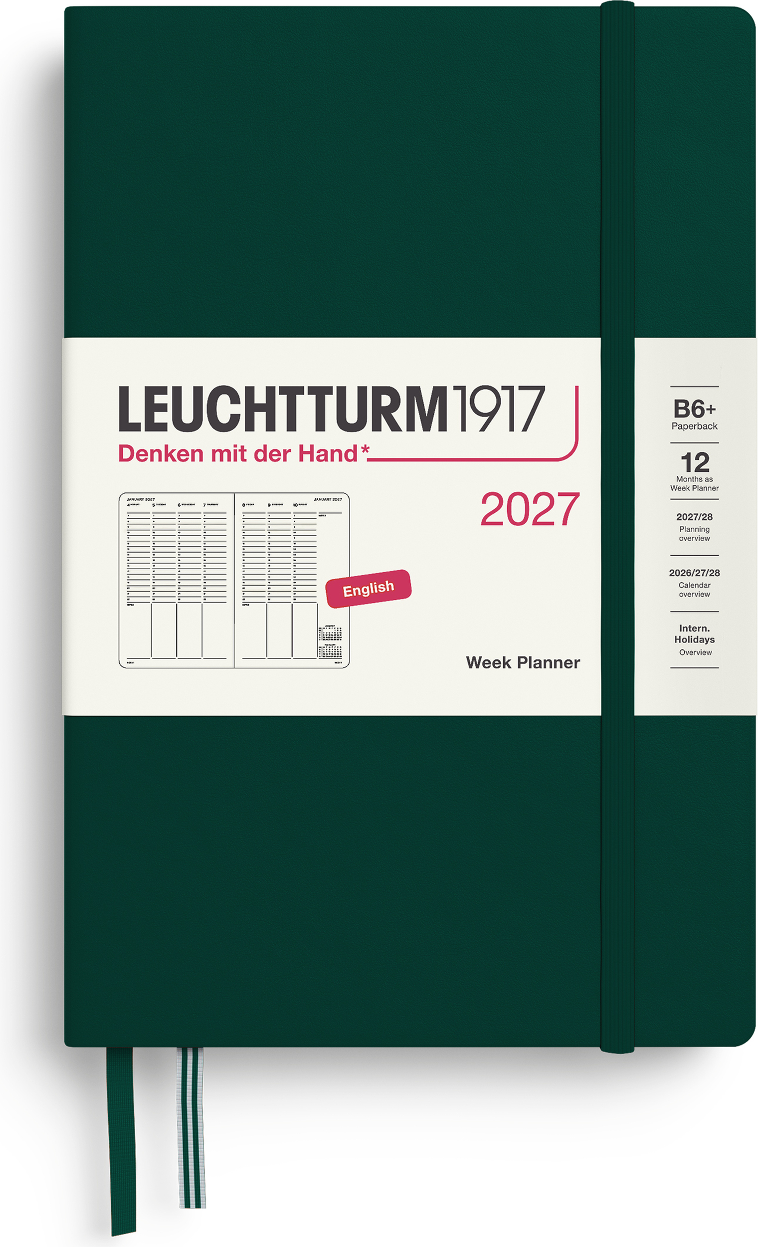 Leuchtturm 1917 Akademischer Wochenplaner Hardcover 2027 EN B6+, dunkelgrün