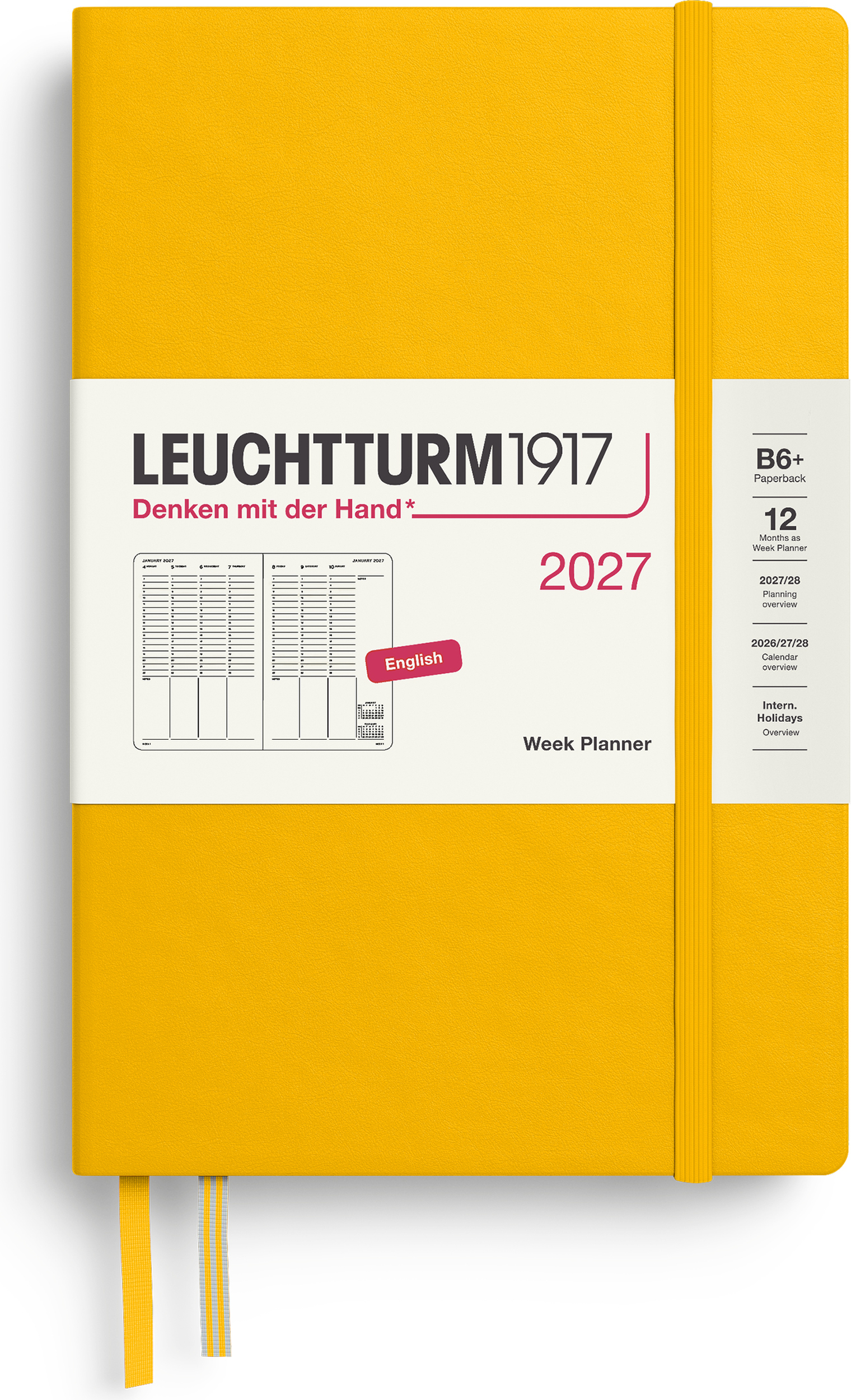 Leuchtturm 1917 Akademischer Wochenplaner Hardcover 2027 EN B6+, gelb