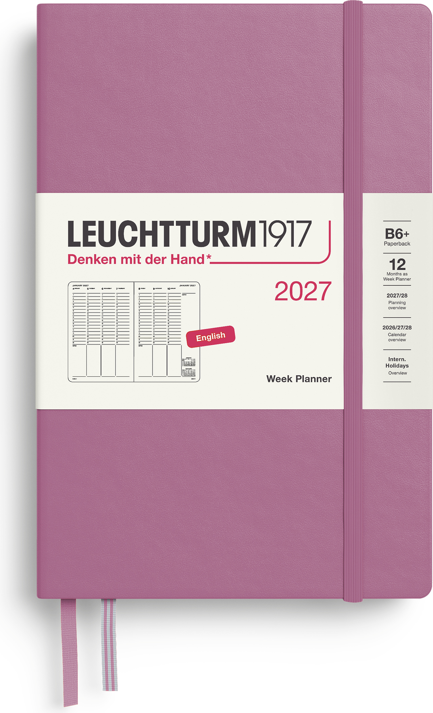Leuchtturm 1917 Akademischer Wochenplaner Hardcover 2027 EN B6+, rosa
